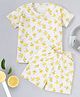 Funkrafts Half Sleeves Lemon Print Night Suit Shorts Set - Off White & Yellow
