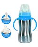 Fantasy India World Baby Feeding Bottle High Grade Stainless Steel 2 in 1 Sipper and Feeding Bottle with Silicone Nipple Blue - 240 ml