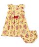 Babyhug 100% Cotton Knitted Frill Sleeves Frock With Bloomer Floral Print - Yellow