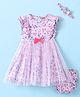 Babyhug 100% Cotton Knit Frill Sleeves Floral Printed Frock with Bloomer & Headband - Lilac