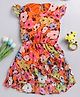 Little Marine Cap Sleeves Floral Printed Over Lap Dress - Orange
