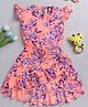 Little Marine Cap Sleeves Floral Printed Over Lap Dress - Pink