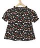 Chuppan Chupai Puffed Half Sleeves Seamless Botanical Flowers Printed Flared Top - Black