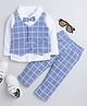 BUMZEE Full Sleeves Solid Shirt With Graph Checked Waistcoat & Coordinating Pant - Blueish Grey & White