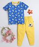 BUMZEE Half Sleeves All Over Astronauts Printed Tee With Coordinating Pyjama - Blue & Yellow