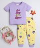 BUMZEE Half Sleeves Sea Life & Eat Sleep Swim Repeat Printed T-Shirt & Pyjama Set - Lavender & Yellow