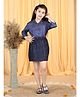 Piccolo Full Sleeves Lapel Collared Neck Solid Shirt With Shimmery Pleated Skirt - Navy Blue