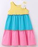CrayonFlakes Sleeveless Flower Applique Embellished Tiered & Colour Blocked A Line Dress - Pink