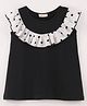 CrayonFlakes Cap Frill Sleeves Polka Dots Placement Printed Yoke Frill Top - Black