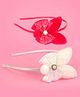 Tia Hair Accessories Set Of 2 Glittered & Fur Bunny Bow Hair Bands - White And Red