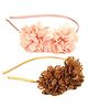 Tia Hair Accessories Set Of 2 Glittered Double Frill Flower Hair Bands - Brown And Peach