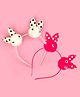 Tia Hair Accessories Set Of 2 Bunny Fur Ball Embellished Hair Bands - Red & White