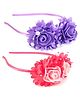 Tia Hair Accessories Set Of 2 Flower Applique & Pearl Embellished Hair Bands - Lavender & Pink
