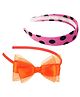 Tia Hair Accessories Set Of 2 Polka Dot & Netted Bow Embellished Hair Bands - Baby Pink And Orange