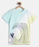 Tales & Stories Cotton Knit Half Sleeves Ombre Surfing Doodle Printed Tee - Sky Blue