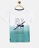 Tales & Stories 100% Cotton Half Sleeves Ombre Effect Fly Guy Aeroplane Printed Tee - Teal Green