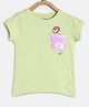 Tales & Stories Cap Sleeves Flamingo Pocket Embroidered Sequinned Detail Lycra Tee - Light Green