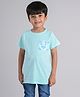 Tales & Stories Half Sleeves Text Placement Printed & Smiley Design Fur Appliqued Regular Fit Tee - Aqua Blue