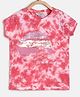 Tales & Stories Cap Sleeves Sequins Embellished & Text Embroidered Tie Dye Tee - Red