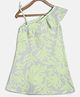Tales & Stories Sleeveless Frill Neckline Detailed & Leaves Printed A Line Dress - Green