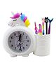 Asera  Unicorn Alarm Table Clock With Pen Stand Pencils & Pens For Kids - Multicolour