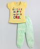 Nottie Planet Short Sleeves Girls Are Happy & Super Cool Printed Night Suit - Yellow