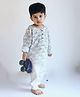 Charkhee Full Sleeves Floral Motif Block Printed Kurta Pajama Set - White