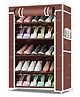 Fiddlerz Multipurpose 5 Shelves Shoe Rack Cabinet with Zip Door Cover Side Pockets Collapsible Shoes Shelf Shoerack Multiuse Storage Organizer for Footwear Toys Clothes(Non Woven Fabric) Brown
