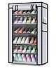 Fiddlerz Multipurpose 6 Shelves Shoe Rack Cabinet With Zip Door Cover Side Pockets - Grey