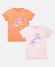 Mackly Pack Of 2 Unicorns Squad Printed Tees - Peach Pink