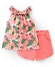 Babyhug 100% Cotton Knit Sleeveless Top and Shorts Floral Print - Green & Coral