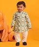 Vastramay Cotton Woven Full Sleeves Seamless Aztec Motif Blocks Printed & Thread Work Detailed Kurta With Pyjama - Green