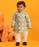 Vastramay Full Sleeves Seamless Aztec Motif Blocks Printed & Thread Work Detailed Kurta With Pyjama - Green