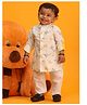 Vastramay Full Sleeves All Over Baby Giraffe & Monkey With Bird Printed Kurta With Pyjama - White