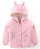 Babyhug Full Sleeves Hooded Front Open Sweater with Fur Lining and Bunny Patch & Applique - Light Pink