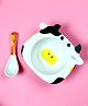 Mihar Essentials Bamboo Fibre Feeding Bowl with Spoon Cow Shape (Color & Print May Vary)