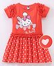 Teddy Sinker Half Sleeves Frock With Heart & Bunny Print - Cherry Red