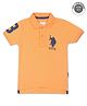 US Polo Assn Cotton Knit Half Sleeves T-Shirt Logo & Number Embroidery - Orange