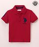 US Polo Assn Cotton Knit Half Sleeves T-Shirt Logo & Number Embroidery - Red
