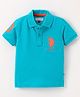 US Polo Assn Cotton Knit Half Sleeves T-Shirt Logo & Number Embroidery - Blue