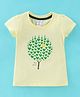 Pink Rabbit Single Jersey Half Sleeves Heart Tree Printed Top - Light Yellow