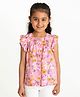 Campana Short Flutter Sleeves Seamless Floral Printed Button Down Top - Pink & Orange