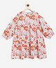 Campana Three Fourth Sleeves Seamless Garden Floral Printed Tiered Dress - Orange & Pink