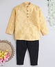 BAATCHEET Full Sleeves All Over Leaf Motif Embroidered & Sequin Embellished Silk Kurta With Pyjama - Yellow