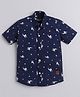 Polka Tots Half Sleeve Reindeer & Polka Dots Printed Shirt - Navy Blue