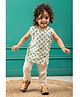 Polka Tots 100% Super Soft Cotton Sleeveless Bird Printed Jhabla Pants Set - Cream & Sea Blue