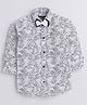 Polka Tots Full Sleeves Abstract Zig Zag Printed Bow Appliqued Shirt - White & Grey