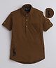 Polka Tots Regular Fit Half Sleeves Reindeer Embroidered Kurta Style Shirt - Brown