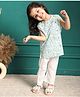 Polka Tots 100% Super Soft Cotton Sleeveless Peacock Fish Printed Kurta Pajama Set - White & Green