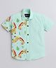 Polka Tots Half Sleeves Giraffe Printed Animal Forest Theme Shirt - Sea Blue